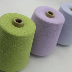 32/1 OCS Organic Cotton Yarn Cones for Sock Knitting Green, lavender and light blue cones of 32/1 OCS organic cotton yarn
