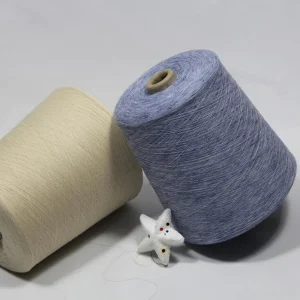 30s Linen Polyester Blended Yarn for Socks Compact Spun (2) 30s linen polyester blended yarn cones in cream and light lavender for sock knitting