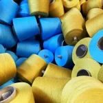 Bulk blue and yellow bamboo cotton sock yarn cones, 32s color-spun yarn lot