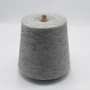Antibacterial Polyester Linen Blended Knitting Yarn for Soft, Moisture-Wicking Quick-Dry Comfort (1) Light gray polyester linen blended knitting yarn cone, 85/15 blend, soft moisture-wicking quick-dry yarn
