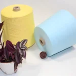 Dyed cone yarn for socks in yellow and blue, made from a breathable cotton linen blend