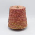 Four-color space dyed poly cotton yarn cone, 32S compact spun, coral multi tone