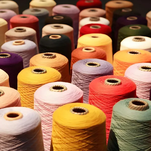Colorful blended yarn cones for socks, knitwear, and apparel sampling