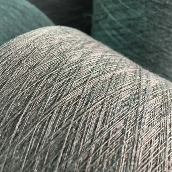 Close-up of an organic yarn cone used in textile production