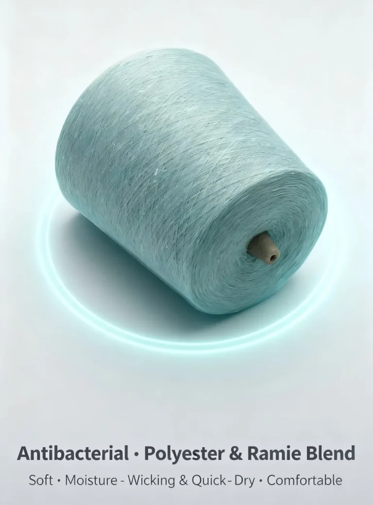 Antibacterial polyester and ramie blend yarn cone for moisture-wicking and quick-dry functional textiles