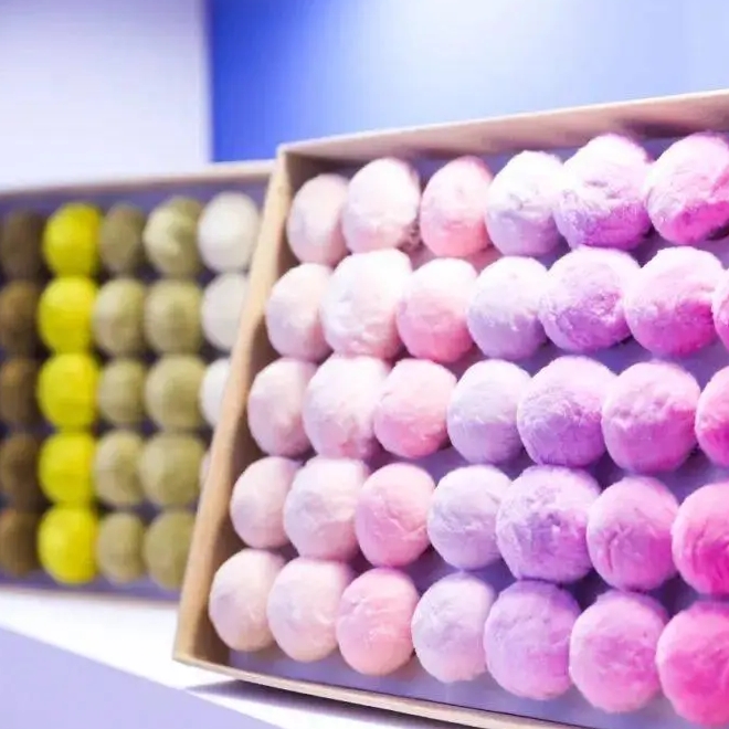 Bio-based functional yarn samples in different colors and forms