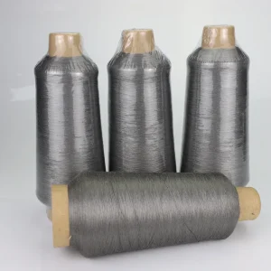Gray stainless steel conductive yarn cones for technical sewing