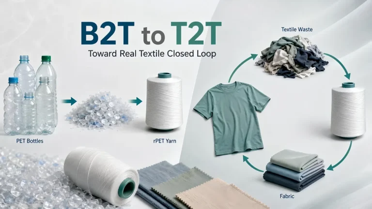 Bottle-to-textile and textile-to-textile recycling process for recycled polyester yarn