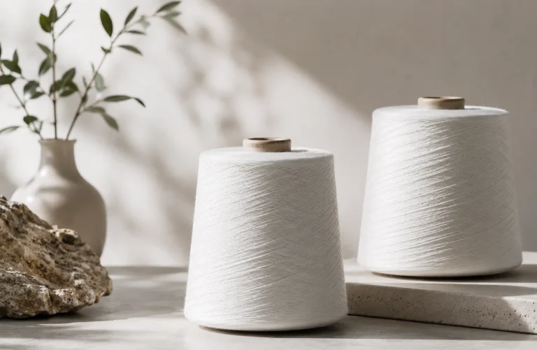 White antibacterial yarn cones for functional textile production