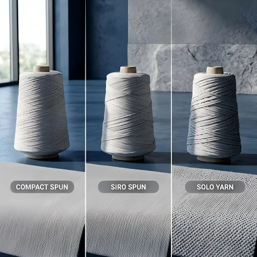Compact spun yarn, siro spun yarn, and solo yarn comparison for functional knitting