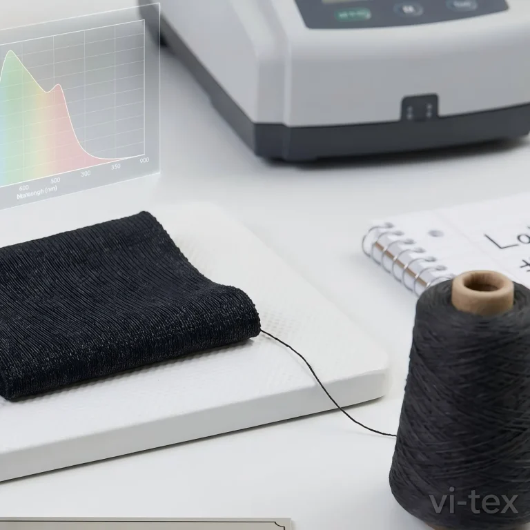 Black functional yarn lab dip checked with color measurement equipment for dyeing shade control