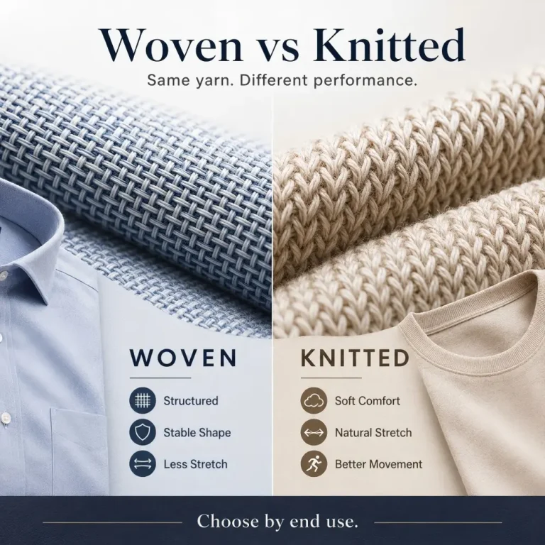 Woven vs knitted fabric comparison showing structure, stretch, comfort and end use differences