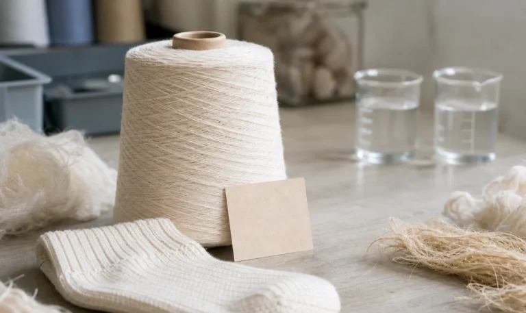 antibacterial functional yarn cone with knitted sock swatch and wash test beakers
