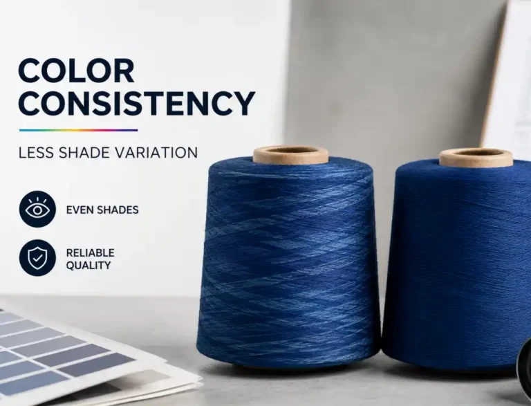dyeing color difference control with blue yarn cones and shade card