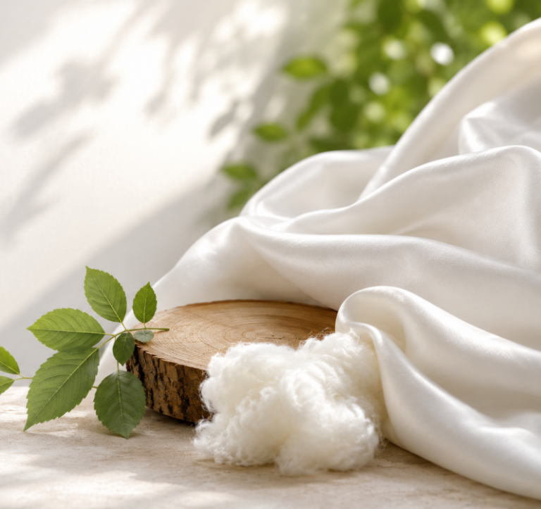 Tencel Lyocell fiber made from renewable wood sources with soft sustainable textile material