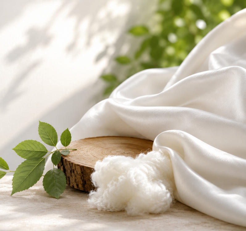 Tencel Lyocell fiber made from renewable wood sources with soft sustainable textile material