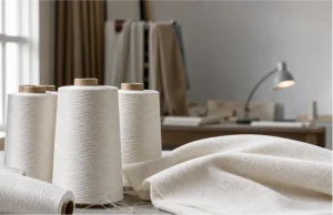 Viscose high twist yarn cones with crepe fabric sample for process optimization