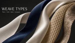 Woven fabric weave types including plain, twill, satin and jacquard textures
