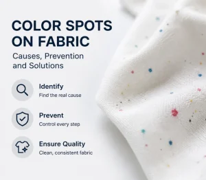 Color spots on white fabric with steps to identify causes, prevent defects and ensure consistent fabric quality