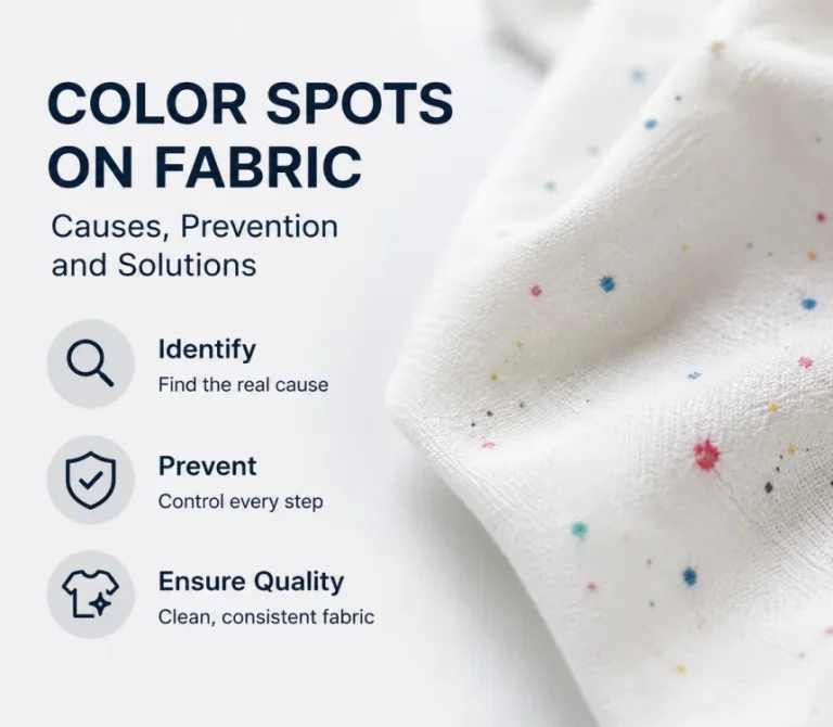 Color spots on white fabric with steps to identify causes, prevent defects and ensure consistent fabric quality