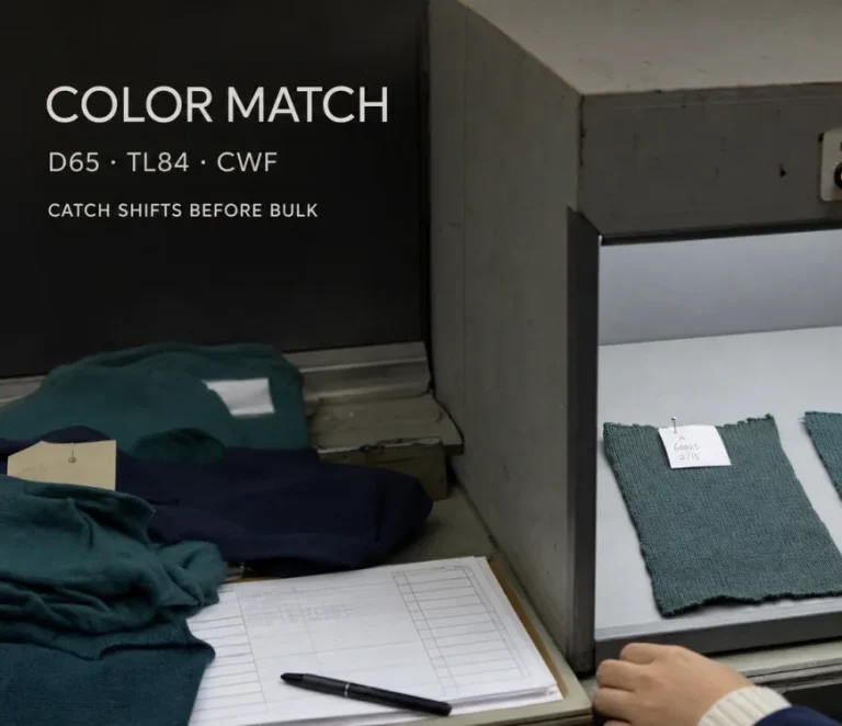 Textile color matching under D65, TL84 and CWF in a light booth