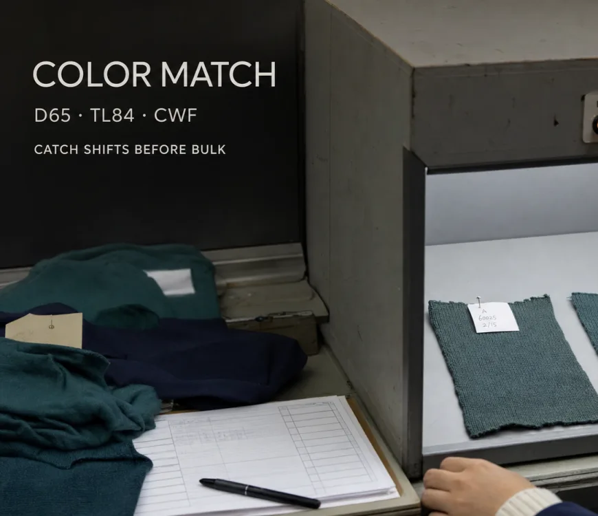 Textile color matching under D65, TL84 and CWF in a light booth