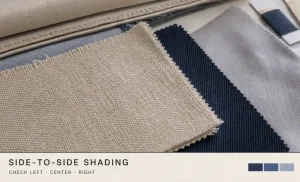 Fabric swatches illustrating side-to-side shading checks across the left, center and right.