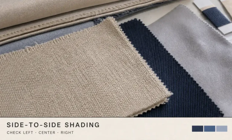 Fabric swatches illustrating side-to-side shading checks across the left, center and right.