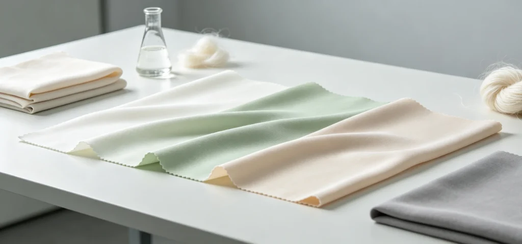 Sustainable PLA Lyocell Blended Fabric Swatches in Textile Lab