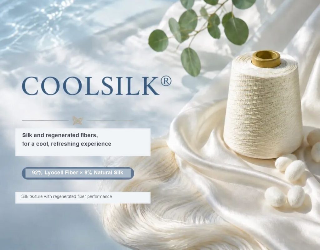 A soft, cool-touch yarn blend made of 92% lyocell fiber and 8% natural silk.
