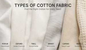 Six cotton fabric constructions: poplin, Oxford, twill, jersey, canvas and waffle