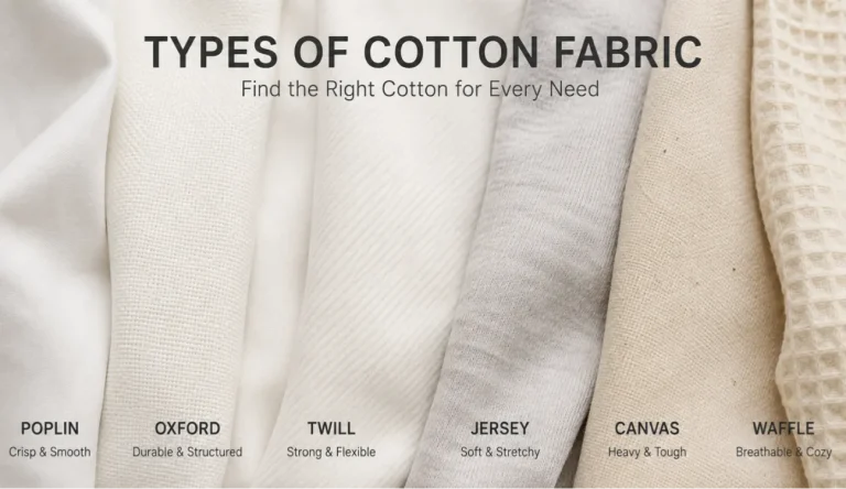 Six cotton fabric constructions: poplin, Oxford, twill, jersey, canvas and waffle