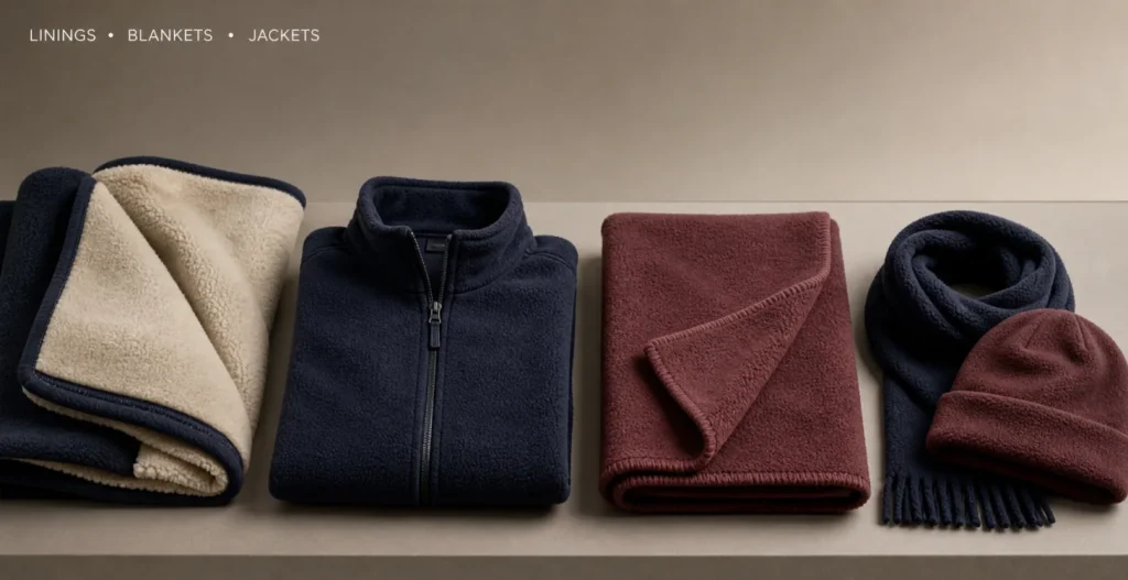 Polar fleece applications including garment linings, blankets, jackets and winter accessories