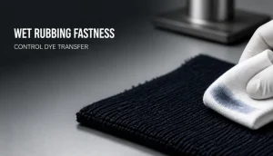 Wet rubbing fastness test on dark knitted fabric with a white cotton cloth